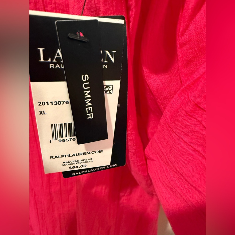 Ralph Lauren NWT Size XL Bright Pink Long Adjustable Sleeve Beach Cover-up - Picture 6 of 11